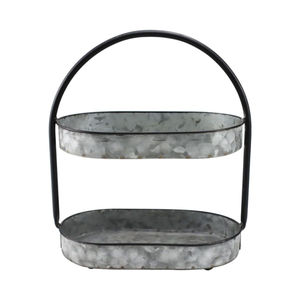 Wholesale Farmhouse Galvanized Metal Round Cake Stand With Distressed Wood Pedestal Base <b>Vintage</b> Tin Serving Tray For Home Decor - Product Image 3