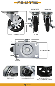 ล้อเลื่อนแบบอุตสาหกรรม4นิ้วทำจาก PU ทำเครื่องหมายด้วยล้อเลื่อนแบบไม่ทำเครื่องหมายเสียงรบกวนต่ำ - Product Image 2