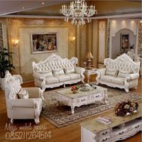Ensemble de canapés en bois d'acajou de haute qualité, revêtement en cuir blanc, fauteuil de loisirs moderne, durable et écologique pour salon