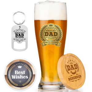 Juego de Vasos de Cerveza de 15 oz, Regalo para el Día del Padre con Posavasos de Bambú y Abridor de Botellas - Product Image 1