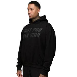 Sweat à capuche noir surdimensionné pour homme, 380GSM, coton biologique lourd, streetwear, pull avec logo imprimé en relief mat - Product Image 3