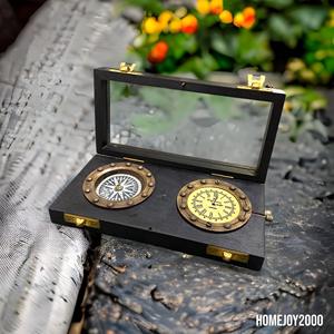 Premium Brass Wood Glass <b>Watch</b> <b>Compass</b> in Box Nautical Art Decor Office Desk Ornament Combining Timekeeping - Product Image 4