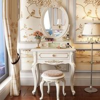 Ensemble de mini coiffeuse sculptée meubles en bois massif couleur blanche pour meubles de chambre et autres meubles