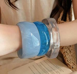 Bracelet jonc unisexe en résine acrylique imitation perle, motif marbré bleu-vert, pour femme, cadeau islamique, tendance - Product Image 5