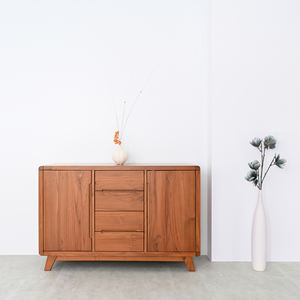 ตู้ไม้สักสไตล์นอร์ดิกมีขาเรียว2ประตูและ4ลิ้นชักสำหรับห้องนอนและห้องครัวสำหรับห้องนั่งเล่นที่เก็บของ - Product Image 1