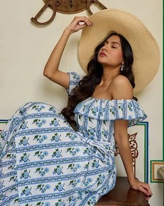 Vestido largo indio Floral con estampado de algodón y bloque de mano para mujer, informal, personalizado, para verano, boda, luna de miel, respetuoso con el medio ambiente - Product Image 4