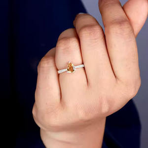 Banda de corte de pera de piedra citrino Natural, chapado en rodio, ajuste de punta de Plata de Ley 925, anillo minimalista, bandas de compromiso para mujeres y niñas - Product Image 5