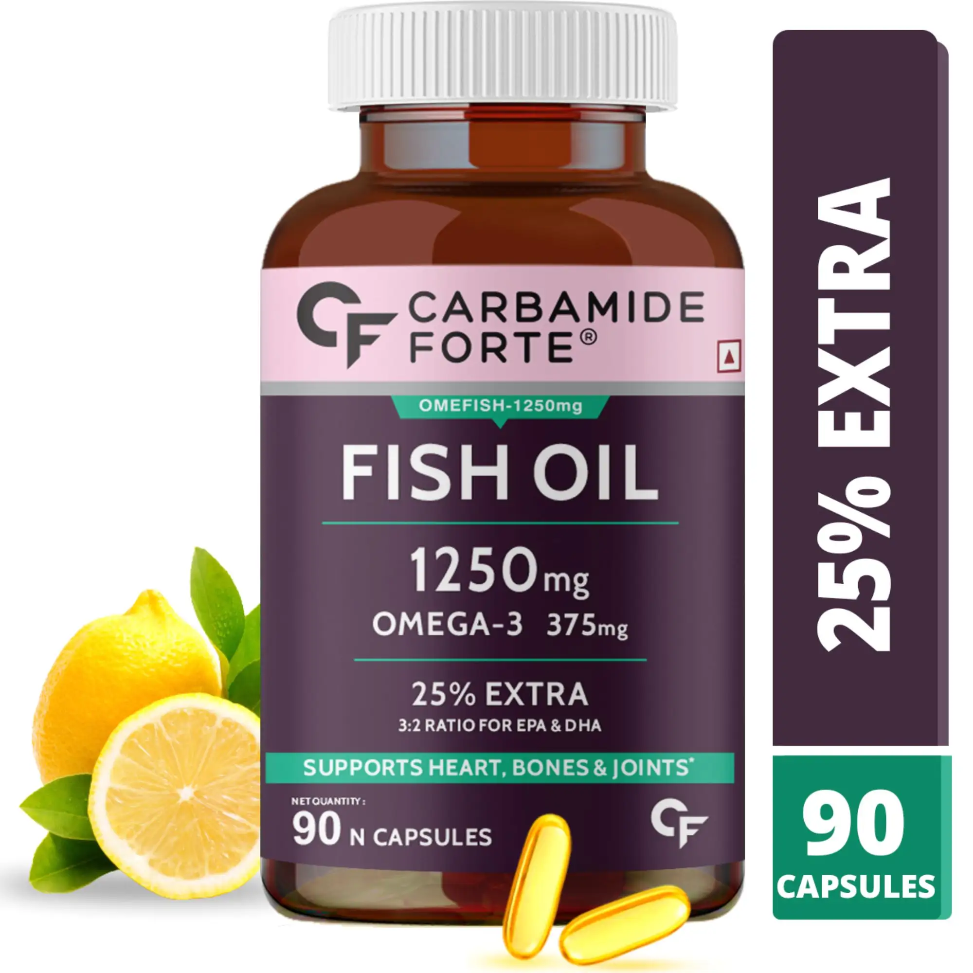 Fish oil capsules 1250mg with Omega 3 for flexible joints, strong brain & bones health and strong heart & immune health