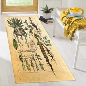 Tapis imprimé aux plantes médicinales et aux herbes - Décoration de cuisine extérieure Botanical Magic, avec tapis moelleux à poils longs - Product Image 1