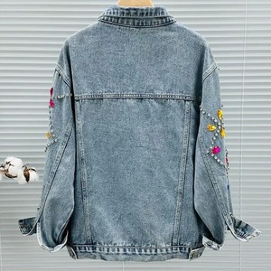 Fleurs arc-en-ciel diamants perles Denim veste Floral brodé printemps strass jean manteau cristal Rivets Cowboy Cardigan hauts - Product Image 2