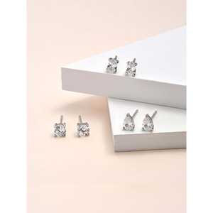 ชุดต่างหูเพชรเม็ดเดี่ยวแบบอเมริกันสำหรับผู้หญิง3ชิ้น - Product Image 1