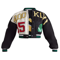 Giacca Varsity Personalizzabile da Donna con Logo Letterman, Top Corto in Pelle di Pecora e Varie Tipologie di Patch in Ciniglia