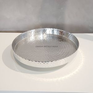 Plateau de service rond en argent écologique fait à la main finition polie et bords lisses pour un divertissement haut de gamme et une décoration intérieure - Product Image 6