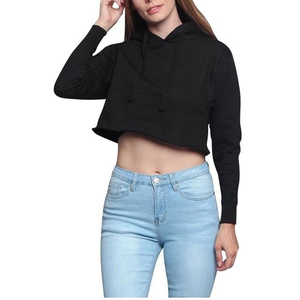 Sudadera con capucha recortada de algodón para mujer, Top corto de talla grande con logotipo personalizado, precio al por mayor para invierno, novedad - Product Image 1