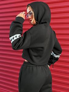 Haut court à capuche en coton de haute qualité pour femmes à la mode couleur unie séchage rapide Logo avant pour l'hiver - Product Image 3