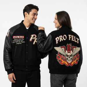 Veste universitaire de style actuel, corps en laine, manches longues, broderie de crâne, veste universitaire de style lettreman, veste de baseball pour hommes - Product Image 6