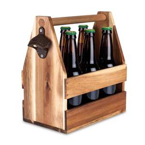 High Quality Custom-made Eco-Friendly <b>Wine</b> Bottle Carrier Wood Beige Color Zinc Alloy Bottle Opener Beer Caddy <b>Holder</b> for Party - Product Image 1