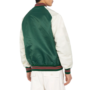 Veste de baseball bombardier en satin de soie deux tons à ourlet côtelé pour hommes vestes à fermeture à bouton-pression à manches longues - Product Image 2