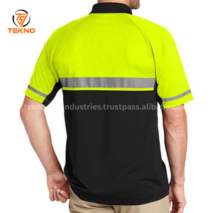Polo de seguridad de dos tonos con insignia de seguridad a rayas reflectantes y parche Polo de dos tonos con cremallera Polo Servicio OEM - Product Image 4