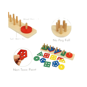 Jouet en bois Montessori pour trier et empiler les formes géométriques - Multicolore |   Améliore la résolution des problèmes, respectueux de l'environnement et sans danger pour les enfants - Product Image 3