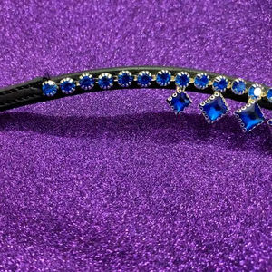 Banda para cejas de caballo azul portátil de calidad Superior, cómoda, ecuestre, cristal cuadrado, cuero, tamaño personalizable, Logo Rub - Product Image 1