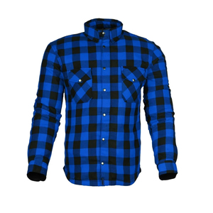 Camisa de Motociclista Protectora Personalizada para Hombre y Mujer, Tallas Grandes, Azul y Negro a Cuadros, % Algodón, Cierre Doble con Cremallera YKK - Product Image 4