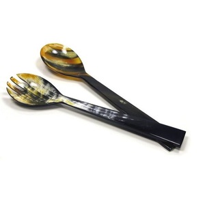 Ensemble de 2 cuillères et fourchettes à salade en corne naturelle de qualité supérieure, personnalisables, écologiques, ustensiles de cuisine pour salade - Product Image 5