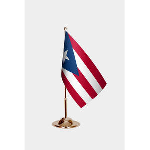 Bandera de escritorio de Puerto Rico con logo personalizado, impresión digital, asta de aluminio y fibra de vidrio, disponible para uso en coche y mano, de algodón, plástico y poliéster. - Product Image 2