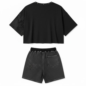 Conjunto Deportivo para Hombre, Camiseta Deportiva Transpirable y Pantalones Cortos para Correr, Secado Rápido, Traje de Entrenamiento para Gimnasio, Color Negro Sólido - Product Image 2