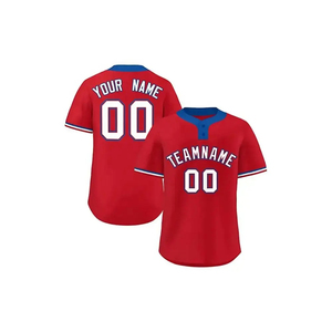 Maillot de baseball rouge personnalisé pour homme, manches courtes, nom de l'équipe 00 imprimé, vêtements de sport respirants en polyester, uniformes - Product Image 1
