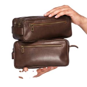 Men's Genuine Leather <b>Wash</b> <b>Bag</b> TYG-0040C Dopp Kit Zipper Closure Black Brown for Toiletry <b>Travel</b> Gift for Him Birthday Groomsmen - Product Image 1