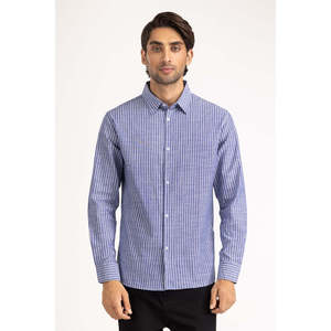 Chemises décontractées pour hommes, double boutonnage, 100 % coton, popeline rayée, teinture unie, approvisionnement ODM - Product Image 4