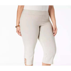 Collezione JM: Pantaloni Capri da Donna Taglie Forti, Beige Scuro, Vita Alta, Stile Casual a Gamba Larga, Vestibilità Comoda, Disponibili XL 3X - Product Image 2