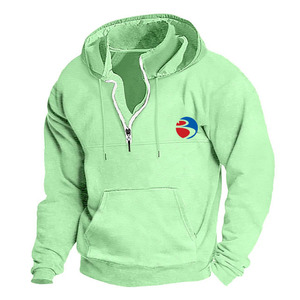 Sudaderas con capucha personalizadas para hombre, de manga larga, para invierno, con media cremallera, bordadas, holgadas, 100% algodón, con bolsillo - Product Image 4