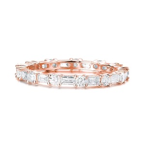 Anillo Delicado con Diamantes Cultivados en Laboratorio, Corte Baguette y Redondo, Impresionantes, F-VS2, Joyería Fina, Regalo, Oro Sólido de 14K, Engaste de Canal - Product Image 3
