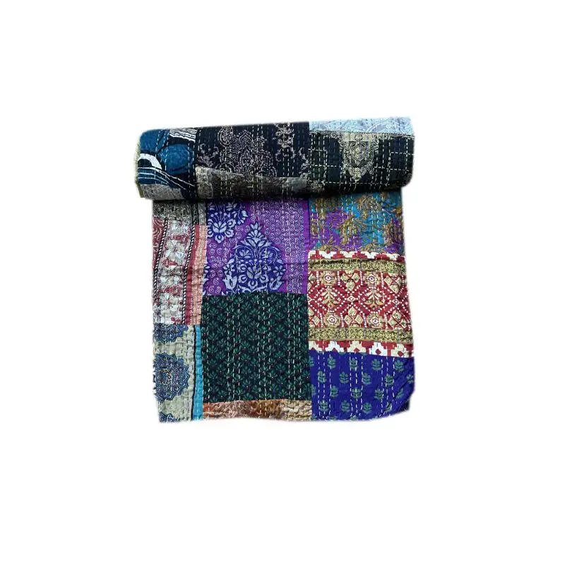 Kết hợp chắp vá Quilt Bohemian kantha Quilt Ấn Độ lụa khâu tay bedcover bộ đồ giường ném Nữ Hoàng gudri trang trí nội thất Duvet cover