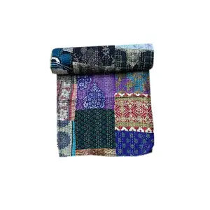 混搭拼布被子波西米亚Kantha被子印度丝绸手工缝制床罩床上用品扔皇后古德里家居装饰羽绒被套