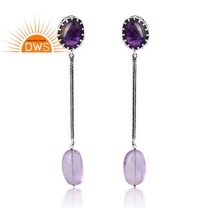 Nouveau modèle Design 925 argent naturel rose améthyste et améthyste pierre précieuse boucle d'oreille conception personnalisée fabricant de bijoux - Product Image 1