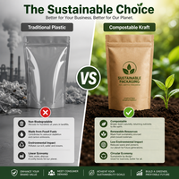 Sachet Doypack Personnalisé en Papier Kraft Compostable et Biodégradable, Écologique, avec Fermeture Éclair pour l'Emballage de Thé et d'Épices