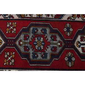 Alfombra Vintage de 2.4x12.5 pies, Alfombra Turca, Alfombra de Lana Roja y Azul Estilo Suroeste - Product Image 5