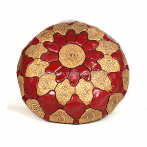 Meubles de salle à manger antiques traditionnels et modernes Pouf en cuir véritable multicolore Pouf créatif pouf - Product Image 1