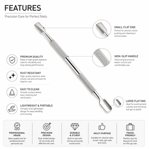 Outil de manucure et pédicure professionnel en acier inoxydable double extrémité pour repousser et nettoyer les cuticules - Product Image 2