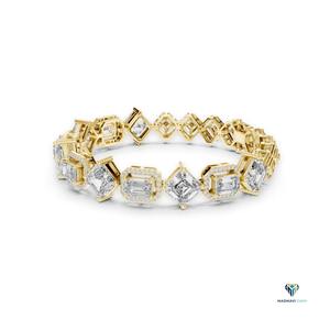 12.04 CT Yellow <b>Gold</b> Emerald Cut Lab Grown Diamond Link Bracelet in 18K <b>Solid</b> <b>Gold</b>, Square Emerald Halo Statement Bracelet - Product Image 4