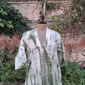 Vestido de Algodón con Estampado Tie Dye al por Mayor, con Escote en V, Manga Corta, Holgado, Informal, para Fiesta, Ropa de Mujer - Product Image 5