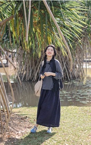 Custom Women's Natural Waist Straight Wide Leg Pants Casual Retro Trousers Elastic Waist <b>Belt</b> Button Big Sizes Linen Woven - Product Image 3