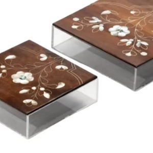 Moderno Organizador de Alimentos Cuadrado Clásico de Madera con Incrustaciones de Nácar, Tarro de Almacenamiento Hecho a Mano para la Encimera de la Cocina, Regalo para el Hogar - Product Image 1