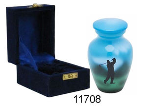 Urna de recuerdo de metal Golf Man Tema impreso con caja de terciopelo azul para cenizas adultas Mayoristas de urnas de ceniza - Product Image 2