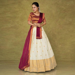 Banarasi Silk Lehenga Choli with <b>Gold</b> Woven <b>Skirt</b>, Contrast <b>Pleated</b> Drape Style, Rich Border Detailing, Wedding Ceremony Outfit - Product Image 2