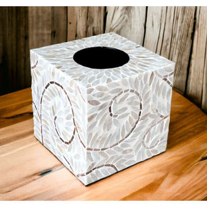 Fournisseurs en gros de boîte à mouchoirs carrée fleur feuille d'or vintage porte-boîte à mouchoirs en incrustation de nacre pour la fête de mariage - Product Image 5