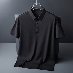 Polo brodé OEM à manches courtes, t-shirt d'été sans couture, couleur unie, décontracté, séchage rapide, polos en soie froide pour hommes - Product Image 2
